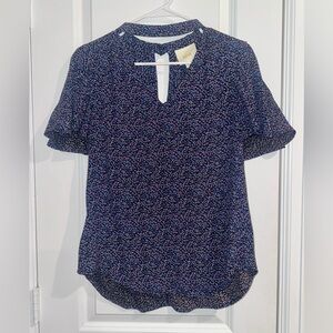 Maeve Navy and Red Floral Flowy Blouse Size S